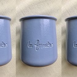 3 LA FERMIERE MULTI-PURPOSE CLAY PERIWINKLE BLUE POTS - CUSTARD, YOGURT, PANNA COTTA