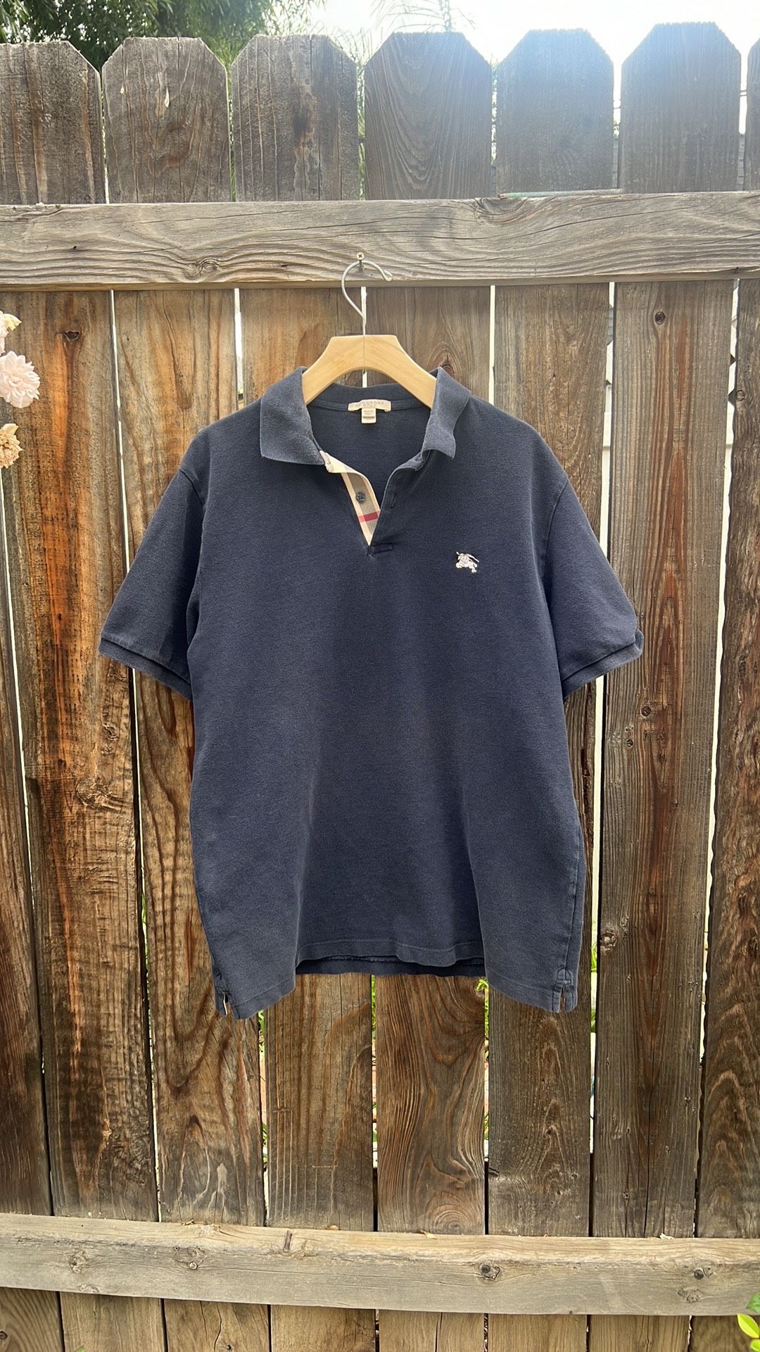 Burberry Collared Polo Shirt Plaid Trim Men’s XL.
