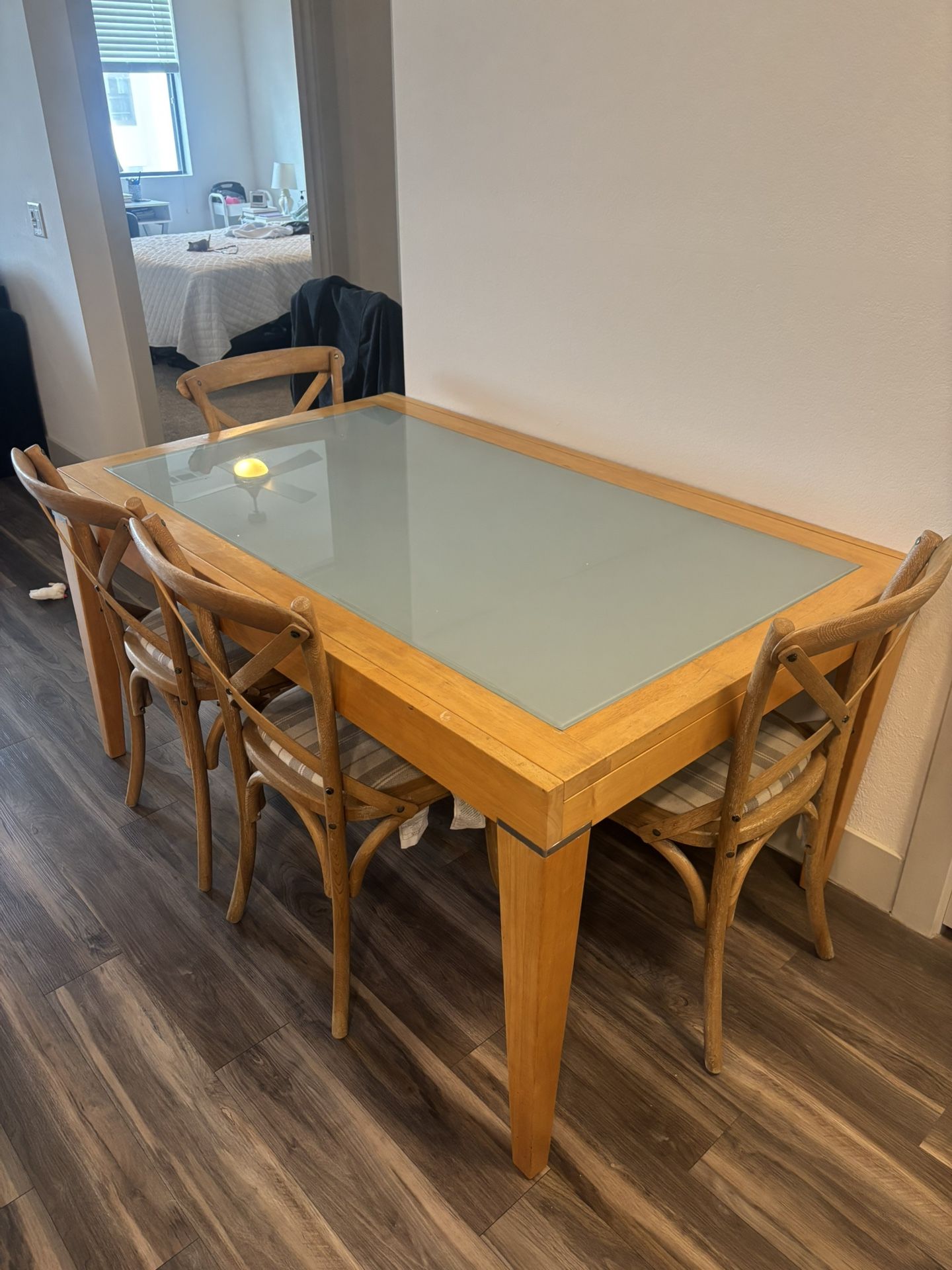 Wooden Framed Glass Top Dining Table