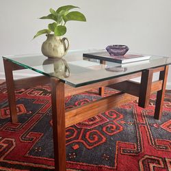 Vintage Coffee Table Wood & Glass