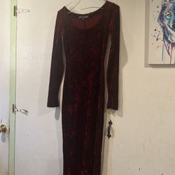 Long Crushed Red Velvet Designer Dress