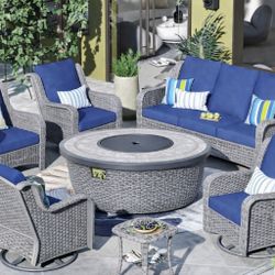 new outdoor furniture set with 60” fire pit