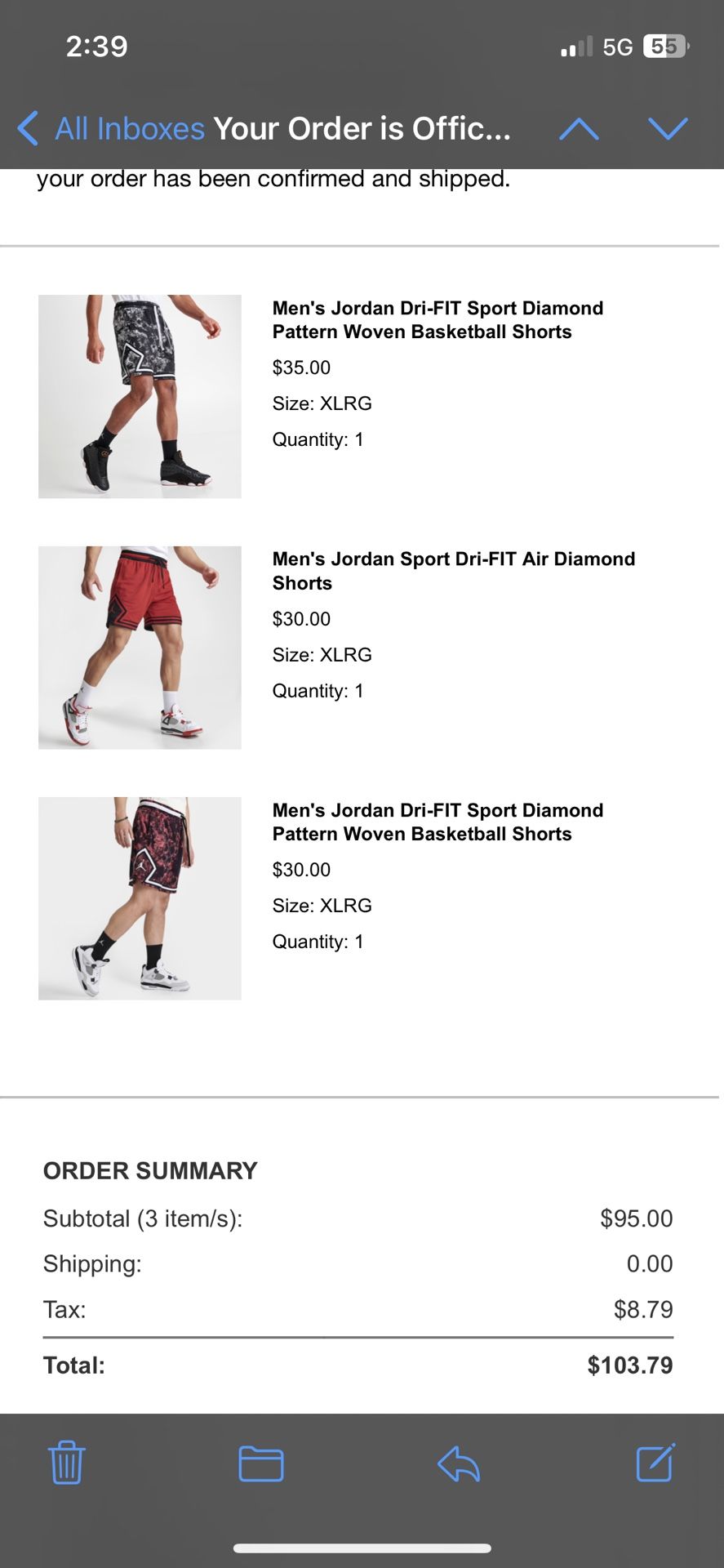 Xl Standard Fit Jordan Shorts