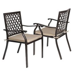 E920 $60  Patio Chairs Set of 2 Brown Iron Frame Stationary Dining Chair with Brown Solid Seat  Outdoor Patio Metal Dining Chairs aim to enhance your 