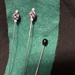 Vintage Collection of 3 Hat Pins :   2 Blue Rhinestone & 1 Black Pins   $25