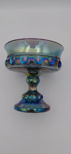 Lovely Vintage Indiana King's Crown Blue Carnival Glass Compote/ Candy Dish