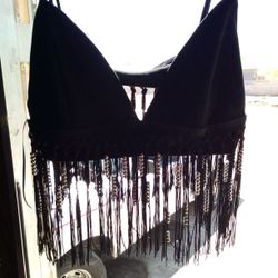 Black sueded  Fringy Bralette Top, Size L