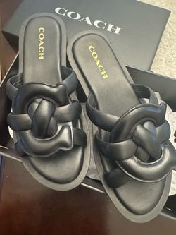 Coach Black Leather Slide Sandals