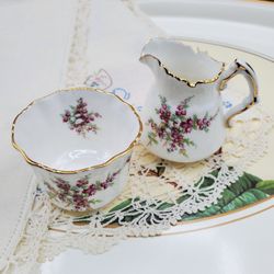 Vtg 1960s Hammersley Miniature Victorian Gold Trim Creamer And Sugar Bowl/Bone China England/Cottagecore/ShabbyChic/tea serving/teacups