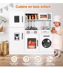 Wooden Children's Kitchen, Children's Kitchen with Simulated Light and Sound Effects, Children's Wooden Kitchen with Washing Machine, Kitchen Toy for 