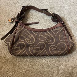 Dooney And Bourke Brown 90s Style Heart Canvas Mini Hobo Shoulder Bag