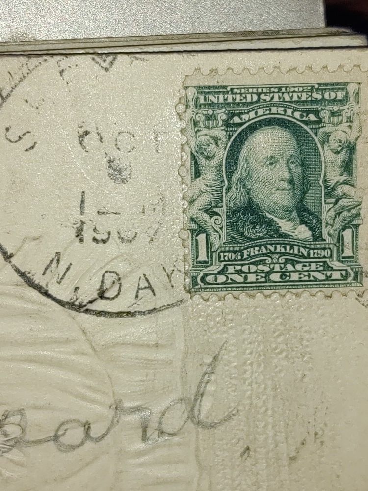 Rare one cent Benjamin Franklin stamp 1907