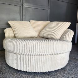 Plush Creme Round Swivel Couch