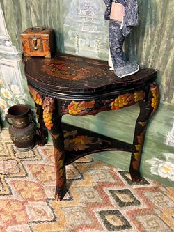 Japanese Hand Carved Black Cherries Entry Console Table