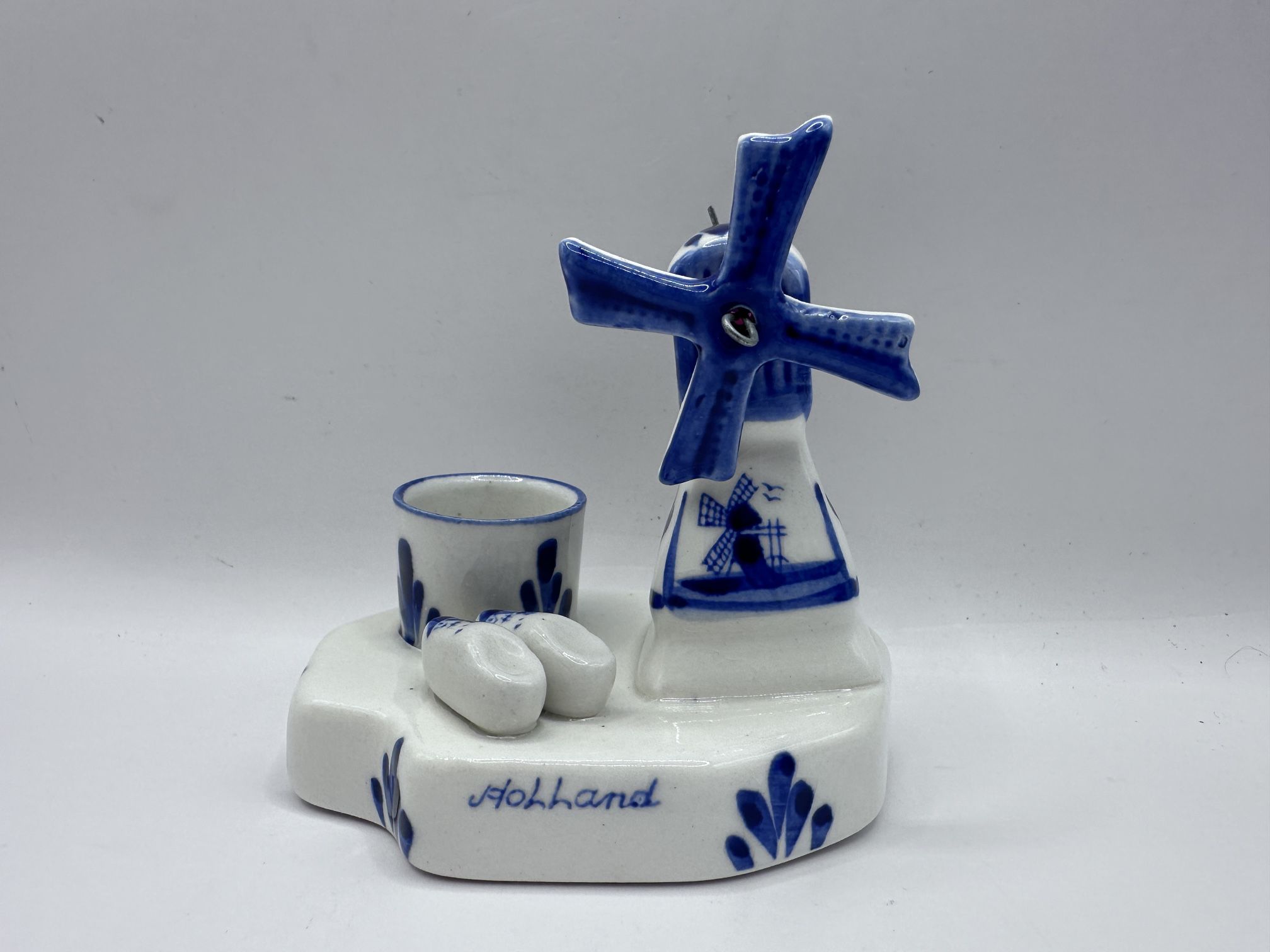 Mini Delft Blue Holland Windmill Figurine with Spinning Blades