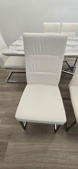 Modern 7-Piece Dining Set – White Marble-Look Table & 6 Chairs