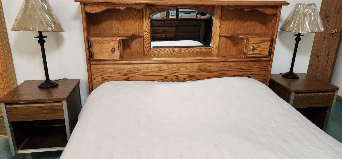 Wooden Bed Frame W/ Bedside Drawers