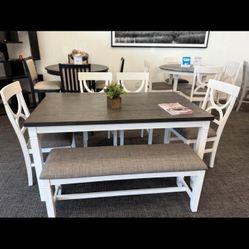 5pc White/gray Table With Bench 