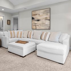 White Sectional With Ottoman