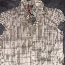 brown, flannel, beige shirts 