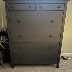 IKEA Hemnes 6 Drawer Dark Gray Stained Dresser And Matching Nightstands 
