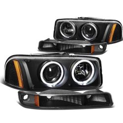 1(contact info removed) GMC Sierra Yukon LED Halo Projector Headlight Bumper Lamp Black