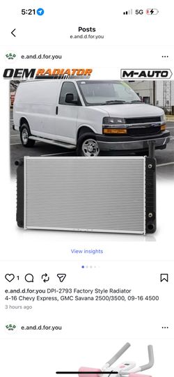 DPI-2793 Factory Style Radiator 4-16 Chevy Express, GMC Savana 2500/3500, 09-16 4500