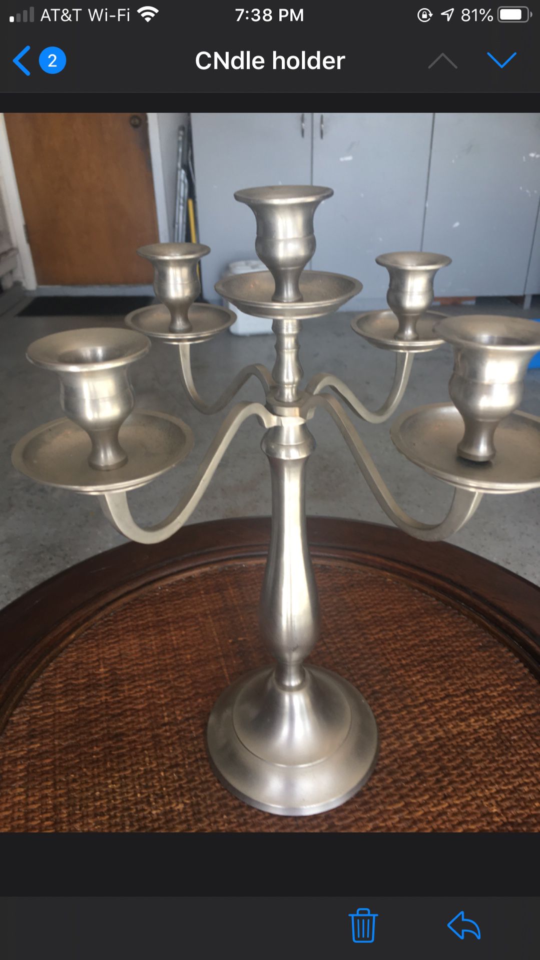 CANDLE HOLDER FIVE ARM PEWTER LOOK
