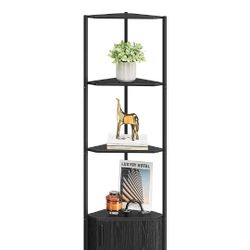 Corner Shelf with Storage, 5-Tier Corner Storage Cabinet, for Living Room, Bedroom, Kitchen, Bathroom, Ebony Black and Ink Black ULBC580B01