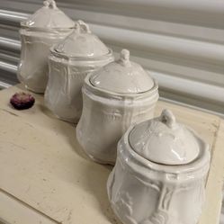 Set Of Four Lovely Antique Ceramic Storage Containers