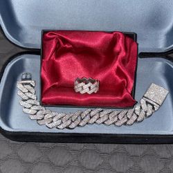 Moissanite Ring And Cuban Bracelet 