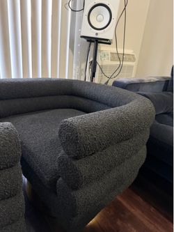 Pair of Charcoal Boucle Swivel Barrel Chairs (Set of 2)
