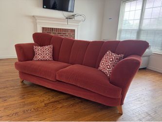 Mid-Century Styled Velvet Channel Back Sofa