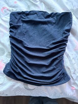 Navy Blue Ruched Strapless Tube Top