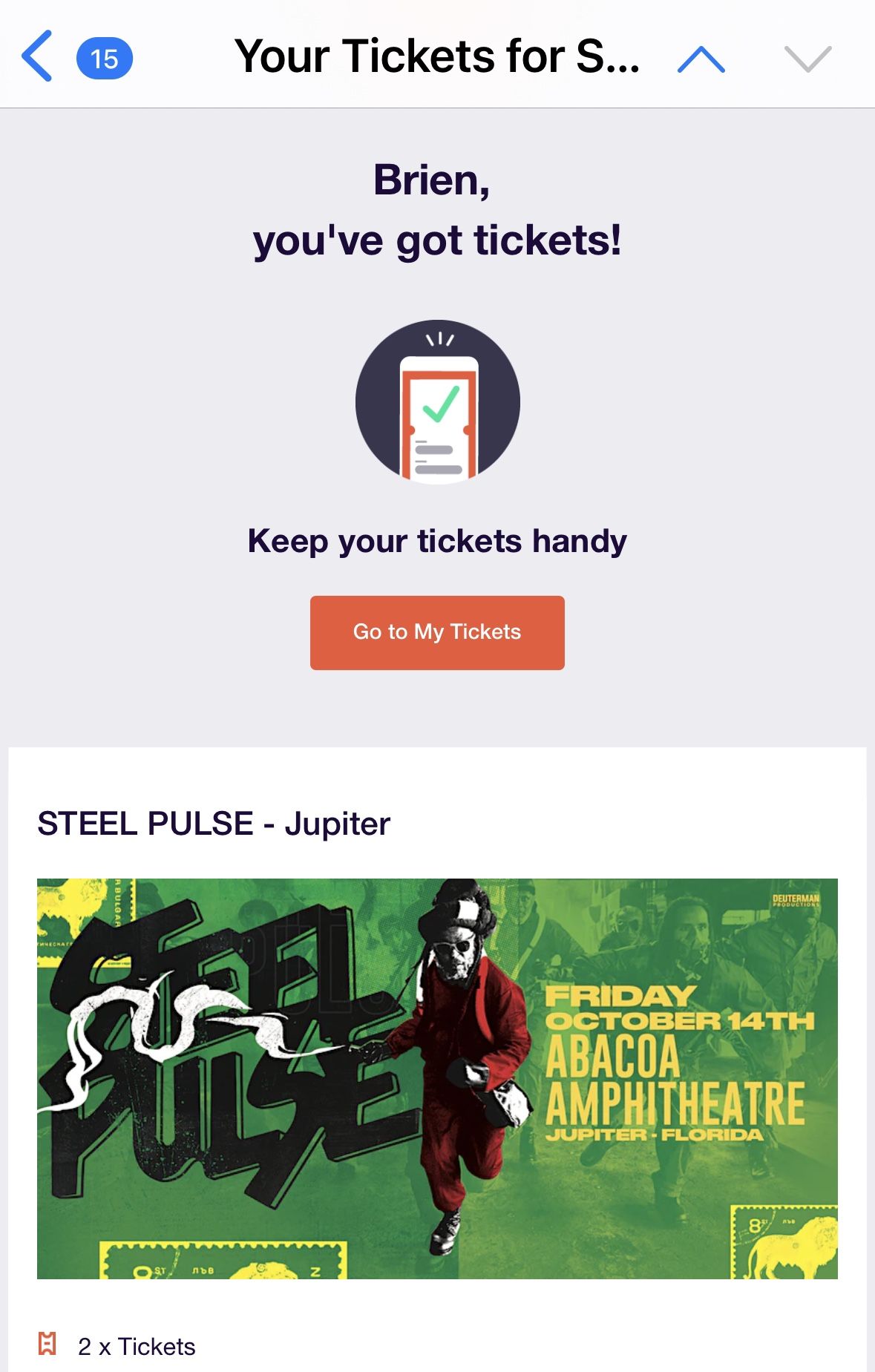 2 Tickets To Steel Pulse - Saturday Jupiter