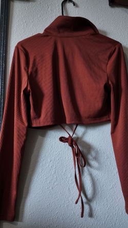Rust Ribbed Long Sleeve Crop Top