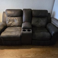 Charcoal Gray Manual Reclining Sofa with Cup Holders