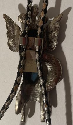Vintage Bolo Tie Silver And Turquoise Native Design Quality Thumbnail