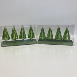 Crate & Barrel Glass Christmas Tree Place Card Holders New