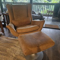 Retro  TANNED LEATHER SWIVEL CHAIR & Ottoman