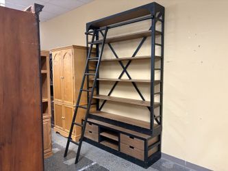 RESTORATION HARDWARE 1950’s Dutch Shipyard Industrial Library Bookcase w/ Ladder