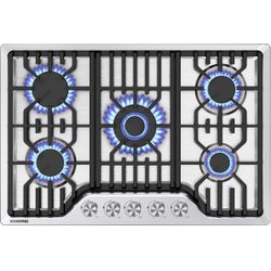 30 inch Bulit-in Gas Stove Top with 5, Five Burner Propane Cooktop with Thermocouple Protection, 30 Inch Stainless Steel NG/LPG Convertible Cooktops D