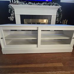 IKEA Havsta Media Console White Wood Glass Doors