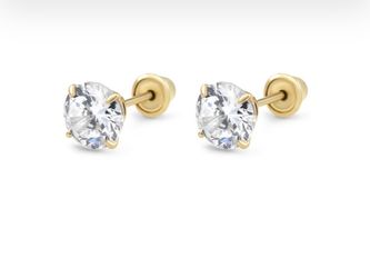 14K Gold Round Stud Earrings 6 mm