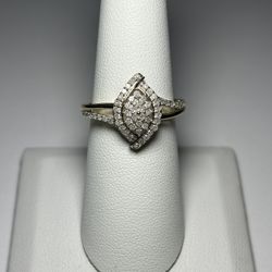14KYG over .925 Sterling Silver .50ctw Genuine White Diamond Cluster Ring Size 8