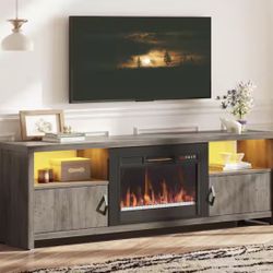 70 in. LED TV Stand Fits TV's Up to 75 in. Entertainment Center with Fireplace and Cabinet Doors
