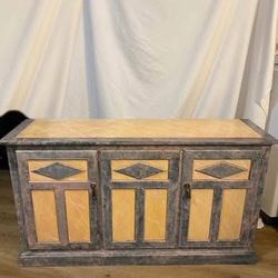 Beautiful Painted Blue and Yellow Side Table