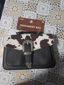 Spirit Crossbody Bag – Western Cow Print & Silver Buckle