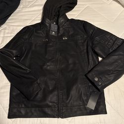 Boys Hooded Leather Jacket With Lining