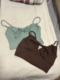 SHEIN Cami Crop Top Set of 2 (Brown & Sage Green) - Size S